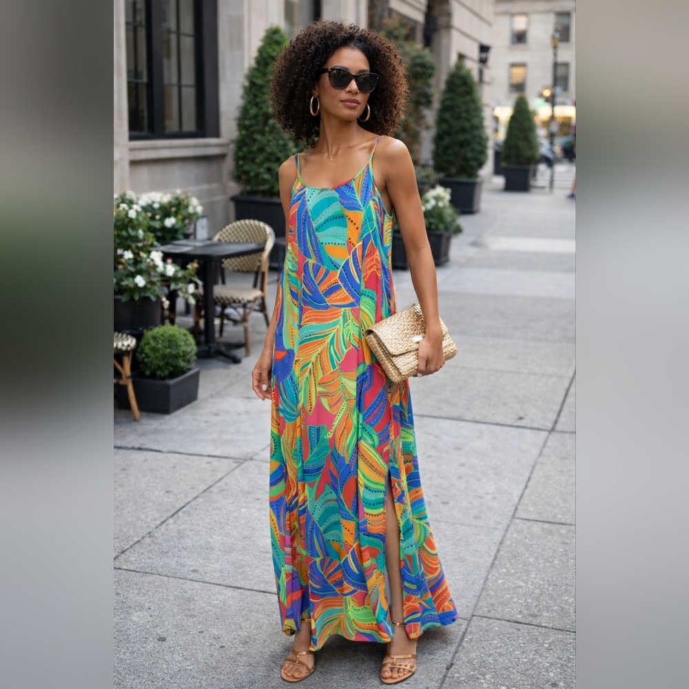 Vince Camuto Multicolor Leaf-Print Maxi Dress
